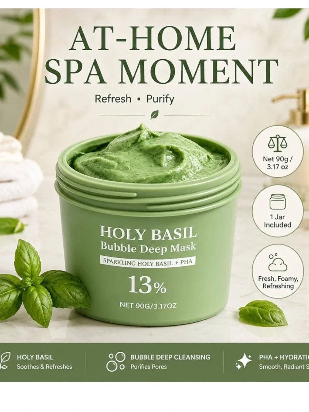 Vareline Sparkling Holy Basil Bubble Deep Mask Green 3.17oz Clay-to-Foam NEW
